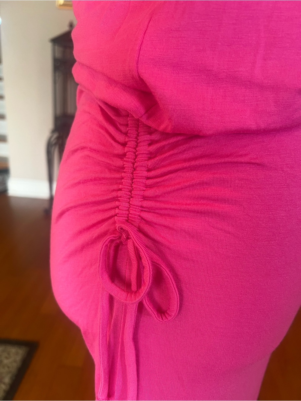 Women’s Hot Pink Maxi Dress - Short Sleeve - Picture 3 of 7